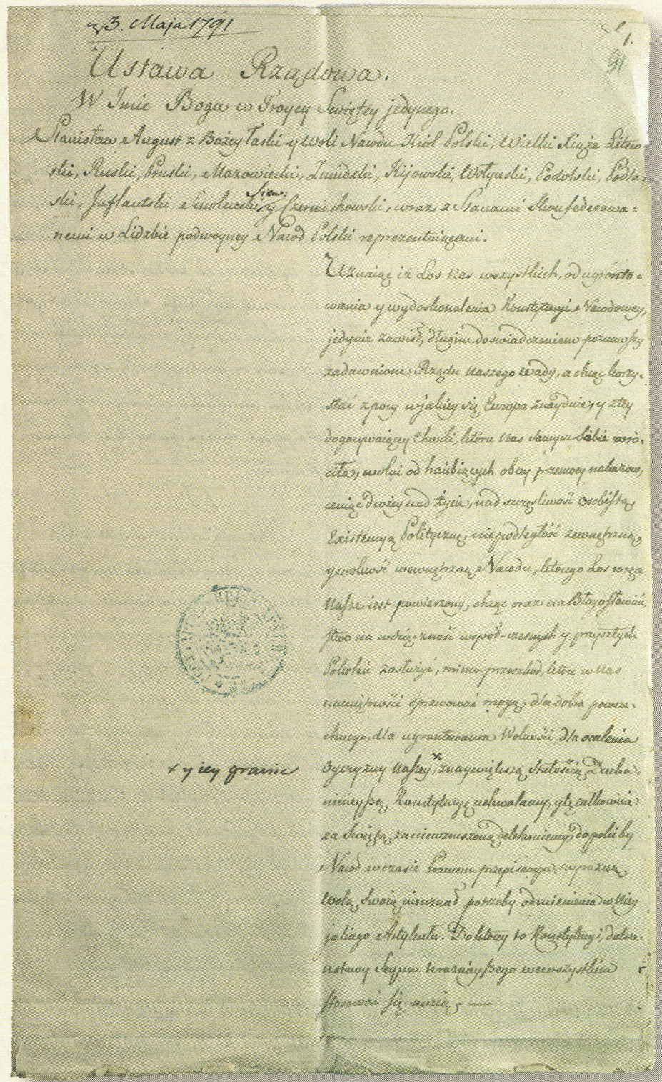 Konstytucja 3 maja rękopis.